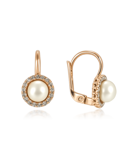 Zelta auskari ar pērlēm un cirkoniju