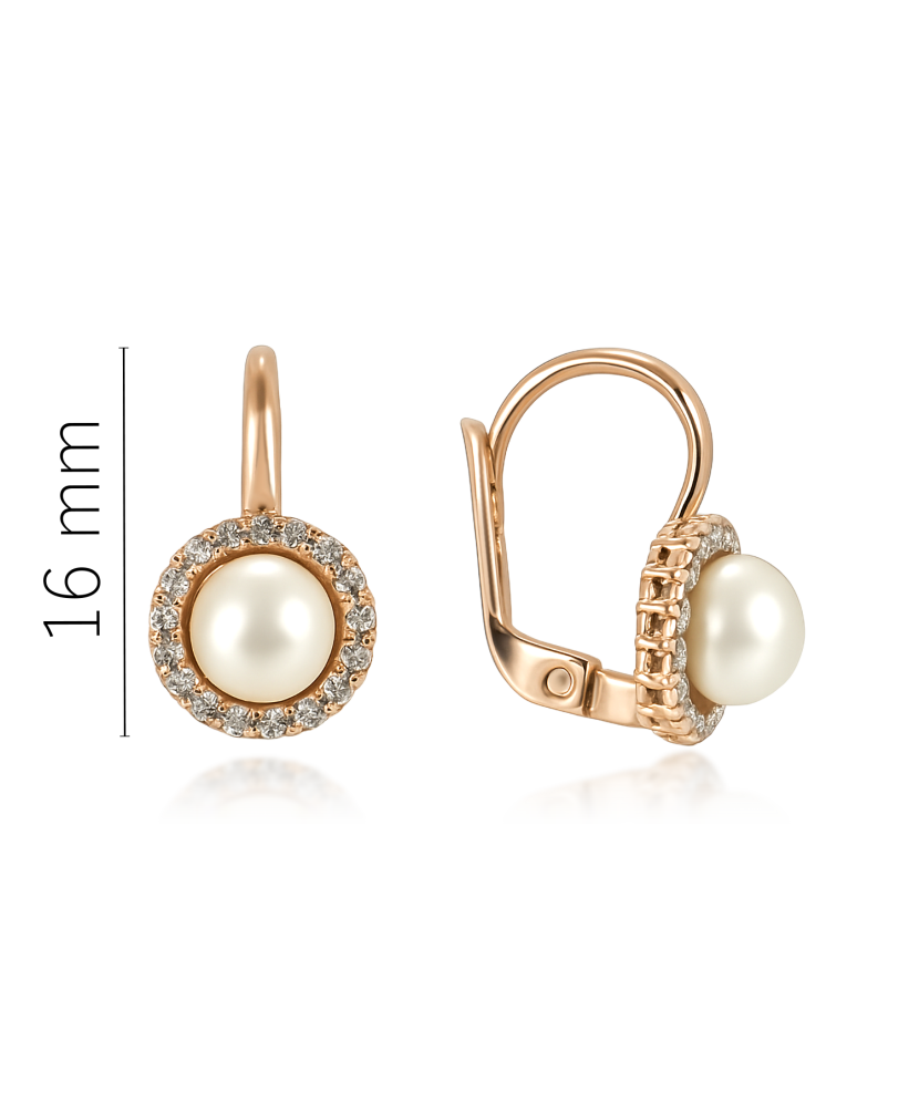 Золотые серьги с жемчугом и цирконами