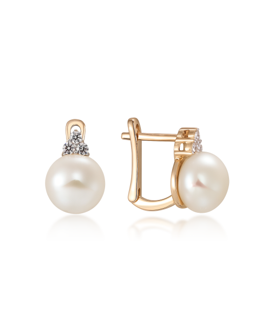 Zelta auskari ar pērlēm un cirkoniju