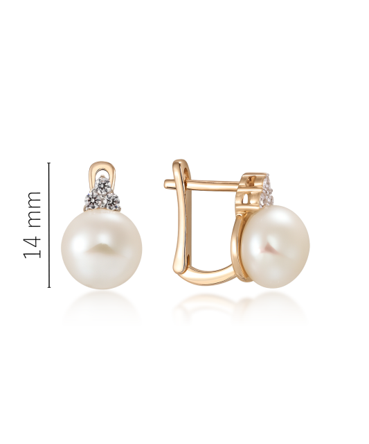 Zelta auskari ar pērlēm un cirkoniju