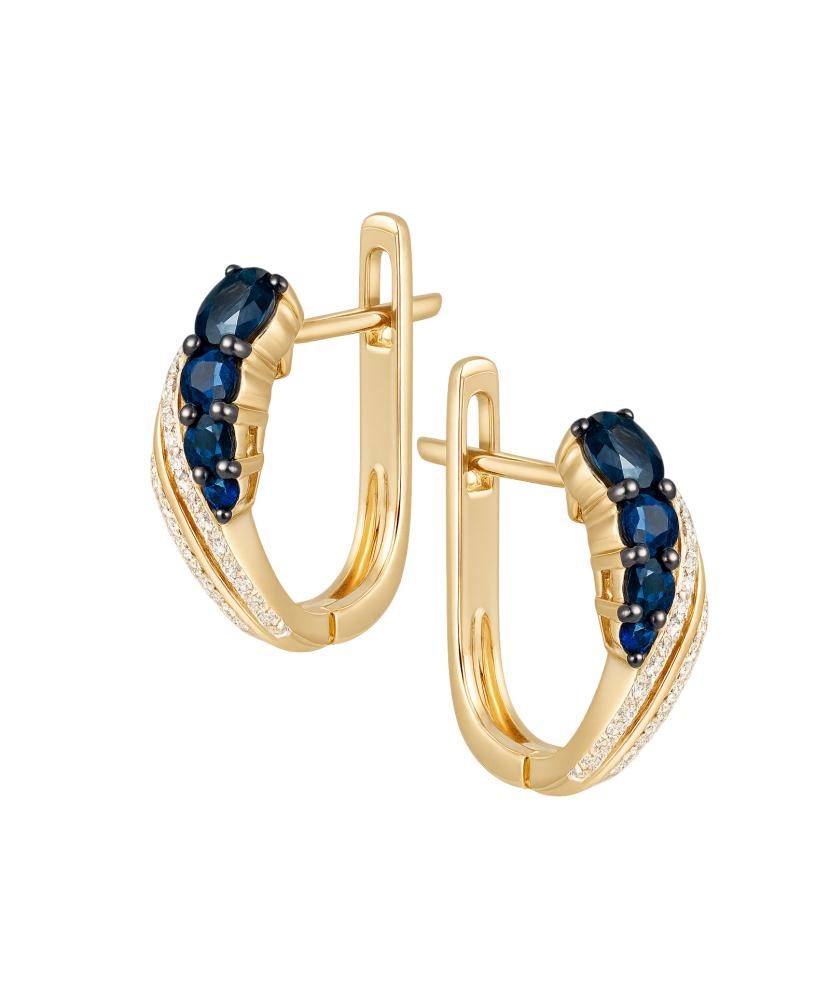 Серьги из желтого золота с сапфирами и бриллиантами