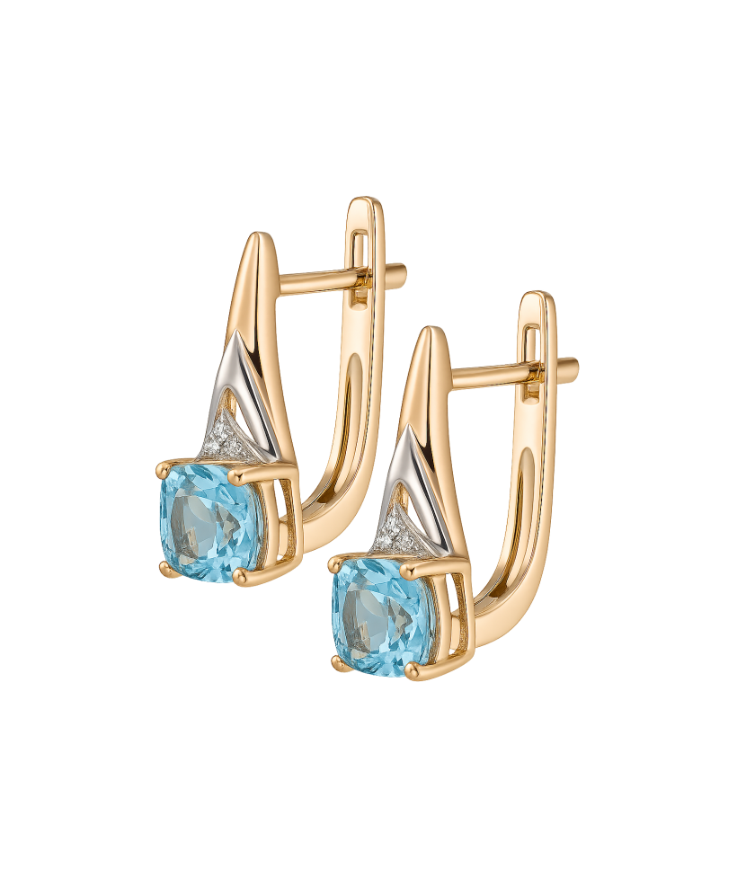 Zelta auskari ar topāziem un dimantiem