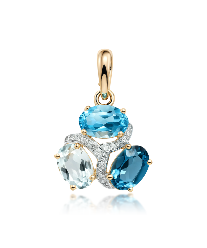 Dzeltenā zelta kulons ar Londonas topāzēm, topāzēm un dimantiem