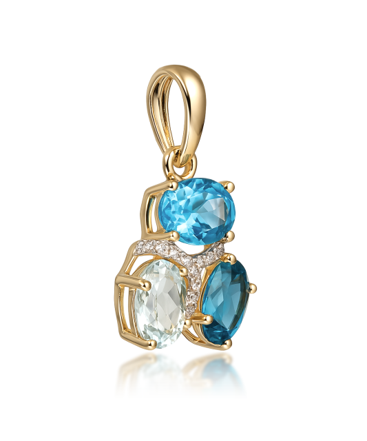 Dzeltenā zelta kulons ar Londonas topāzēm, topāzēm un dimantiem