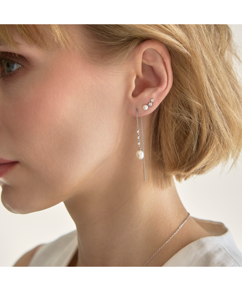 Sudraba auskari ar pērlēm un cirkonijiem