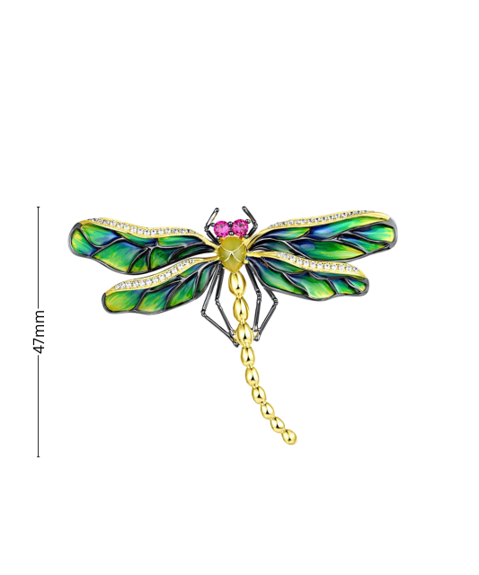 Apzeltīta sudraba piespraude ar nano rubīniem, emalju un cirkoniem