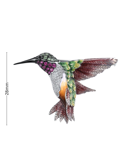 Apzeltīta sudraba piespraude ar nano rubīniem, emalju un cirkoniem