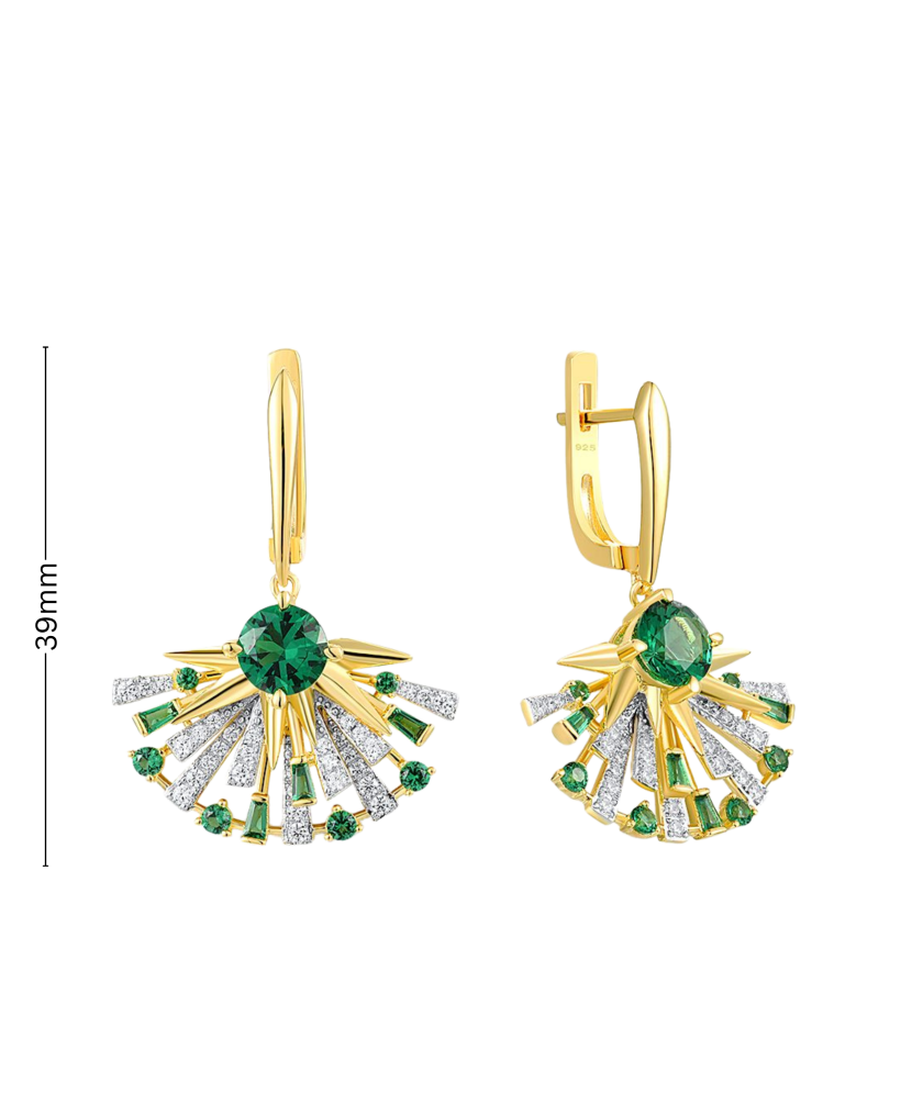 Apzeltīt sudraba auskari ar spineļiem un cirkoniem