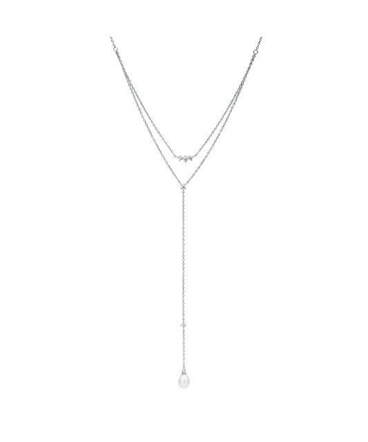 Sudraba ķēdīte ar pērļu piekariņu un cirkonijiem