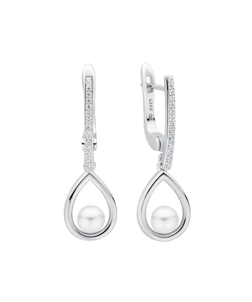 Sudraba auskari ar pērlēm un cirkonijiem