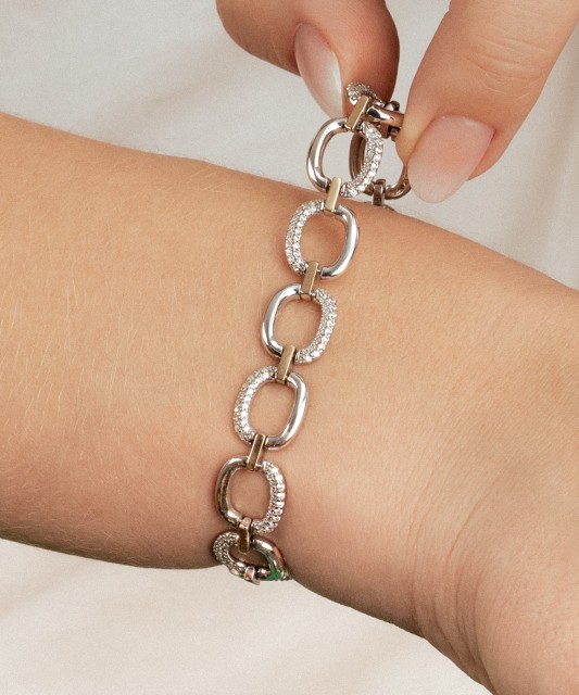 Apzeltīta sudraba rokassprādze ar cirkonijiem