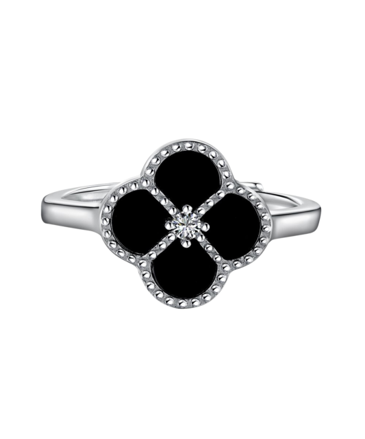 Sudraba gredzens ar oniksu un cirkonijiem