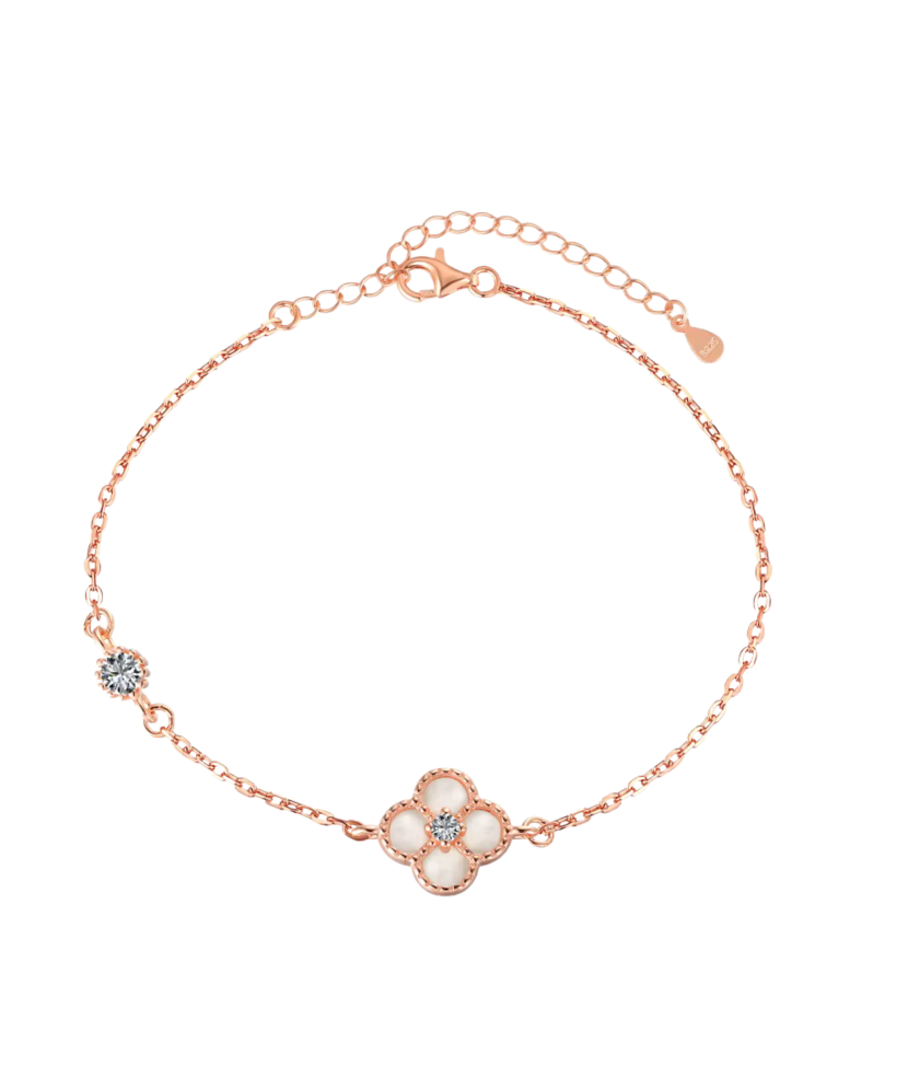 Apzeltīta sudraba aproce ar cirkoniem un perlamutru