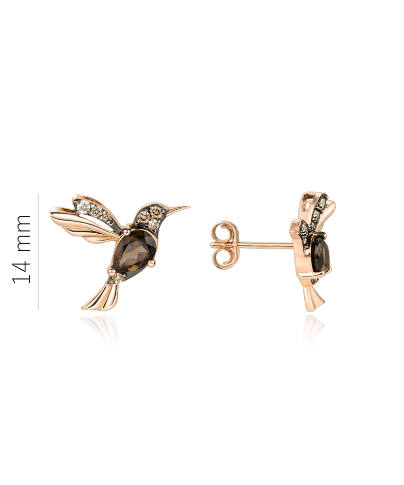 Zelta auskari ar dūmakainu kvarcu un dimantiem