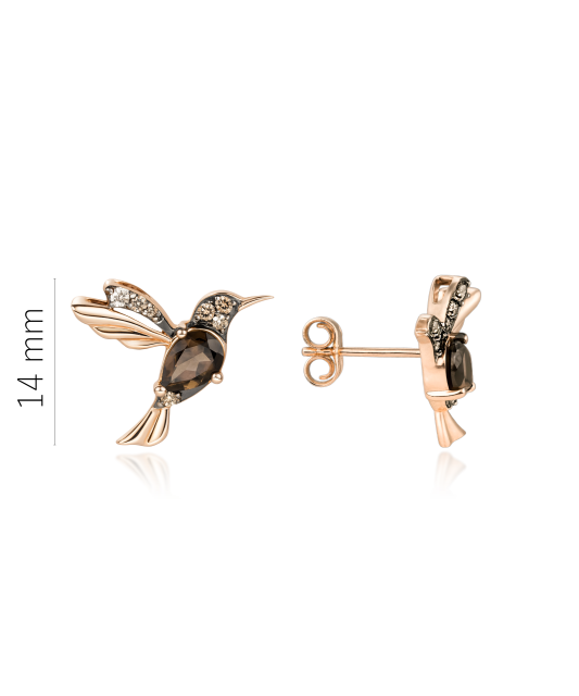 Zelta auskari ar dūmakainu kvarcu un dimantiem