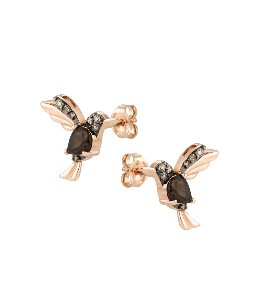 Zelta auskari ar dūmakainu kvarcu un dimantiem