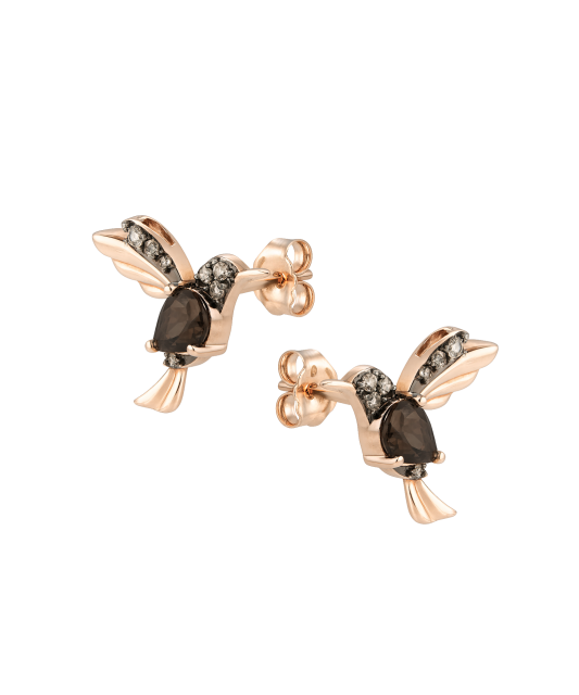 Zelta auskari ar dūmakainu kvarcu un dimantiem