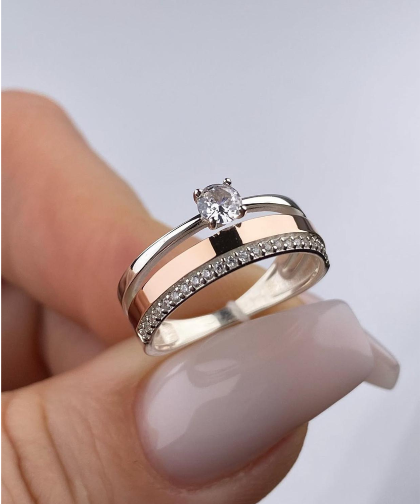 Apzeltīts sudraba gredzens ar cirkonijiem