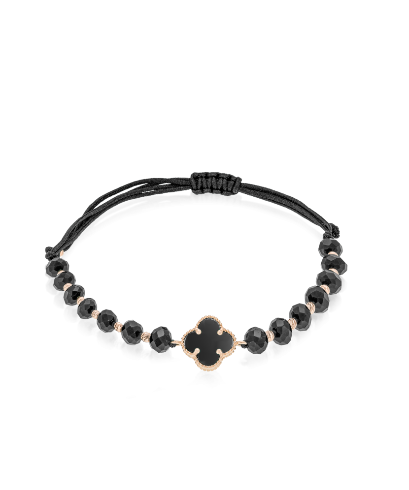 Melno Diegu Rokassrpādze Ar Zeltu Un oniksiem