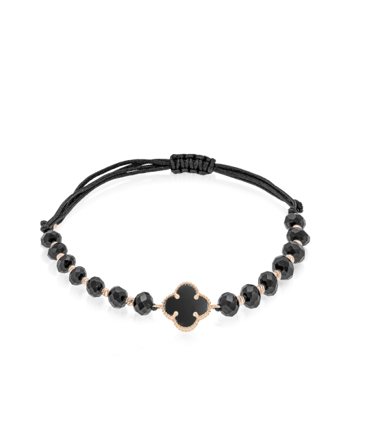 Melno Diegu Rokassrpādze Ar Zeltu Un oniksiem