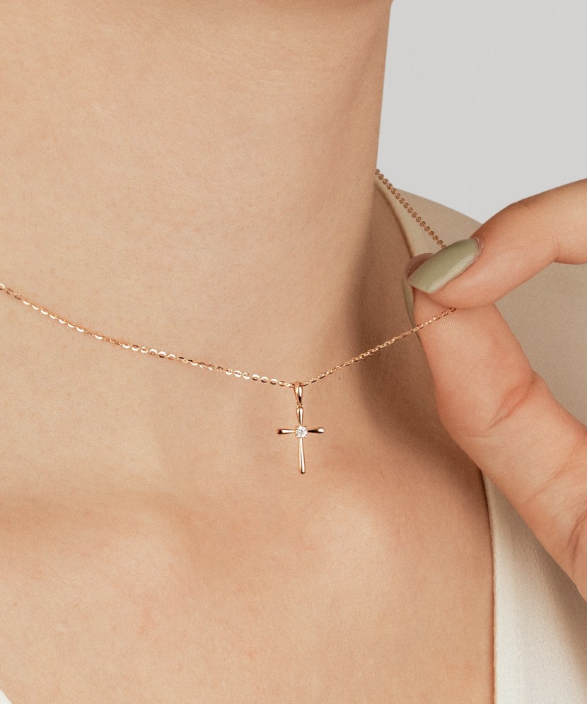 Золотой подвеска с бриллиантами "Крестик"