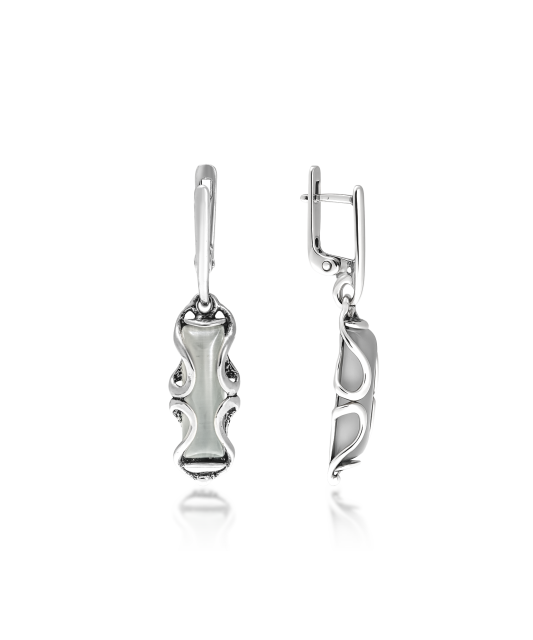 Серьги из серебра с камнем кошачий глаз