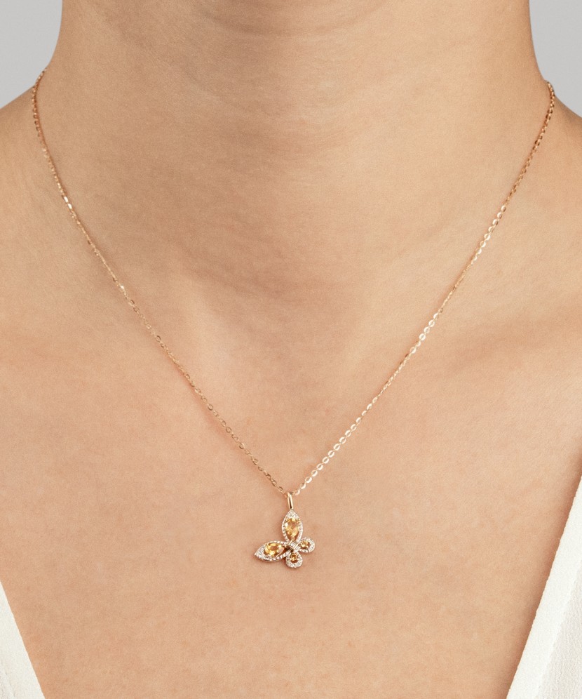 Dzeltenā zelta kulons ar dimantiem un citrīniem