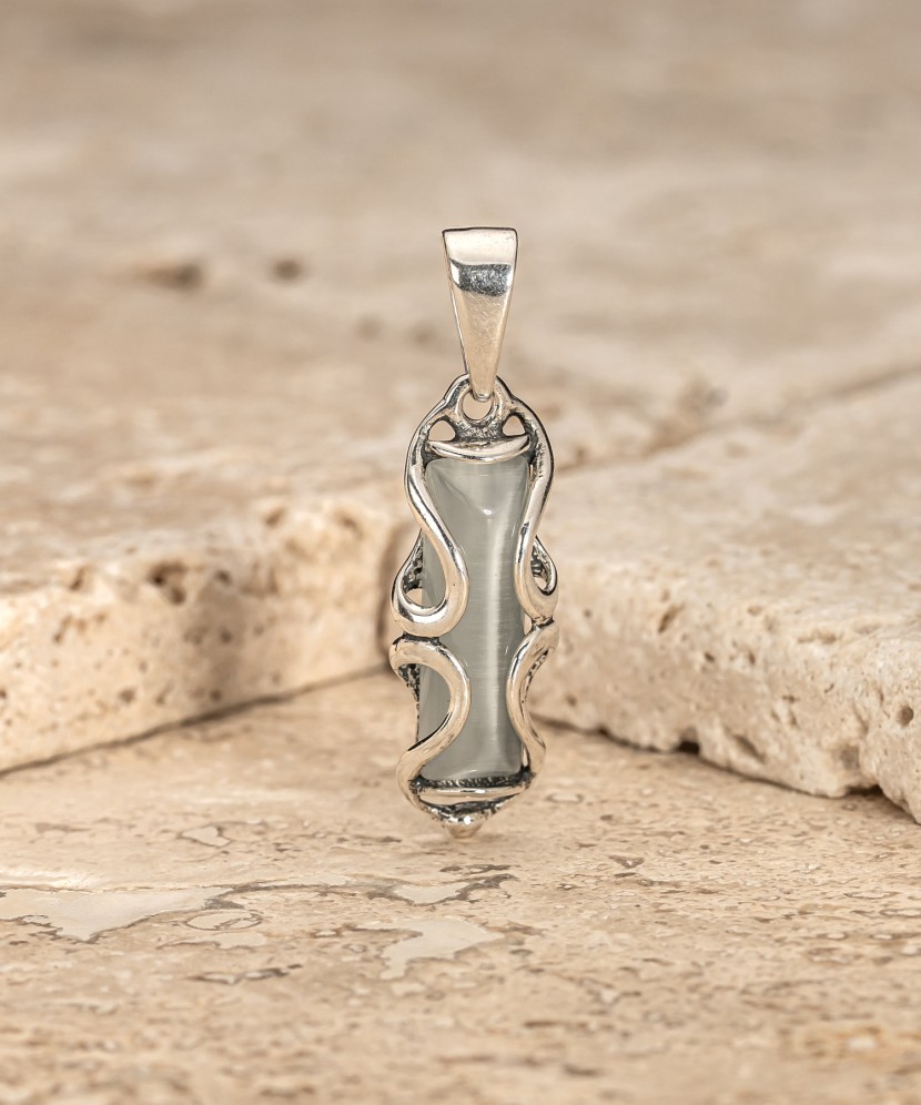 Серебряный подвеска с камнем кошачий глаз