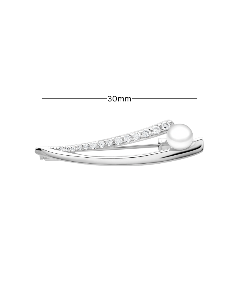 Серебряная брошь с жемчугом и цирконами