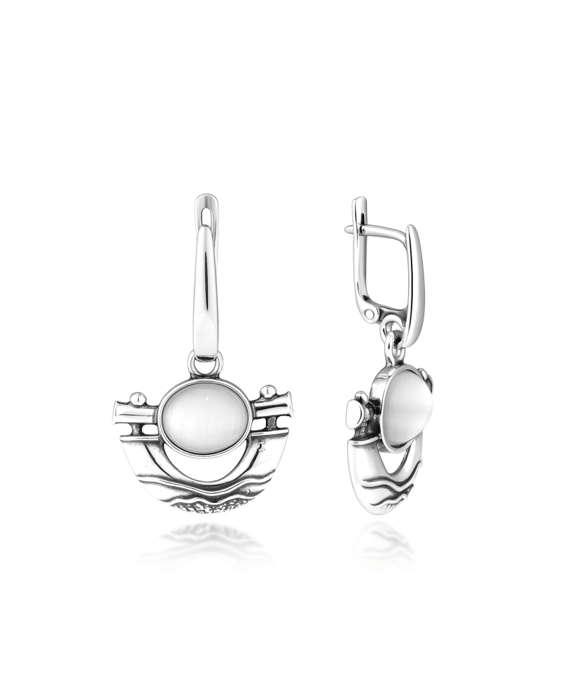 Sudraba auskari ar kaķa acs akmeni