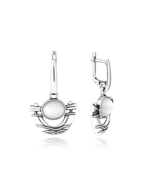 Sudraba auskari ar kaķa acs akmeni