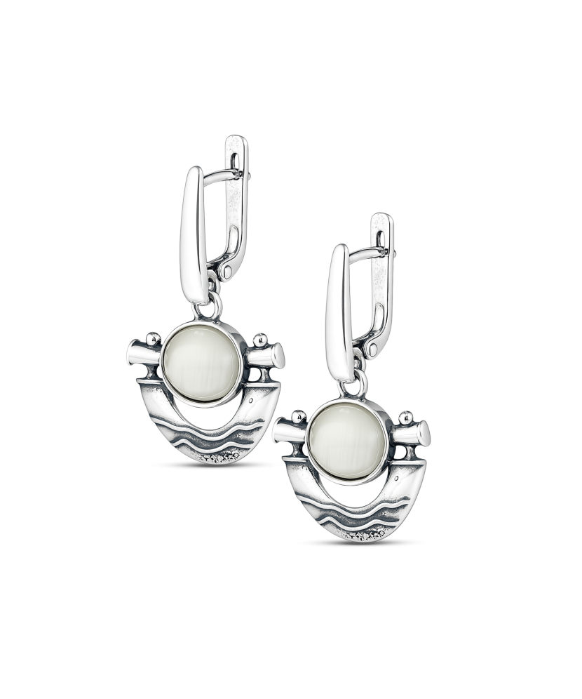 Sudraba auskari ar kaķa acs akmeni