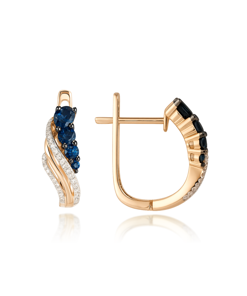 Zelta auskari ar dimantiem un safīriem