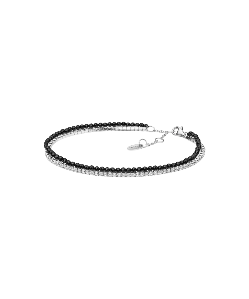 Oniksa rokassprādze ar cirkoniem un sudrabu