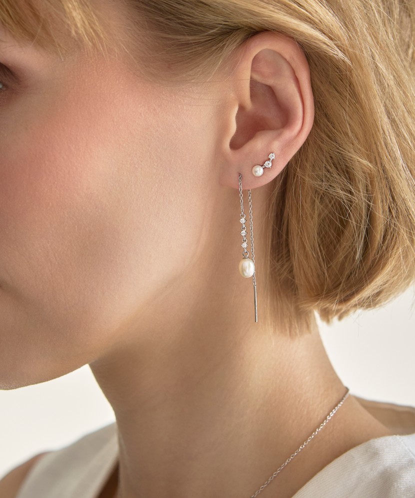 Sudraba auskari ar pērlēm un cirkonijiem