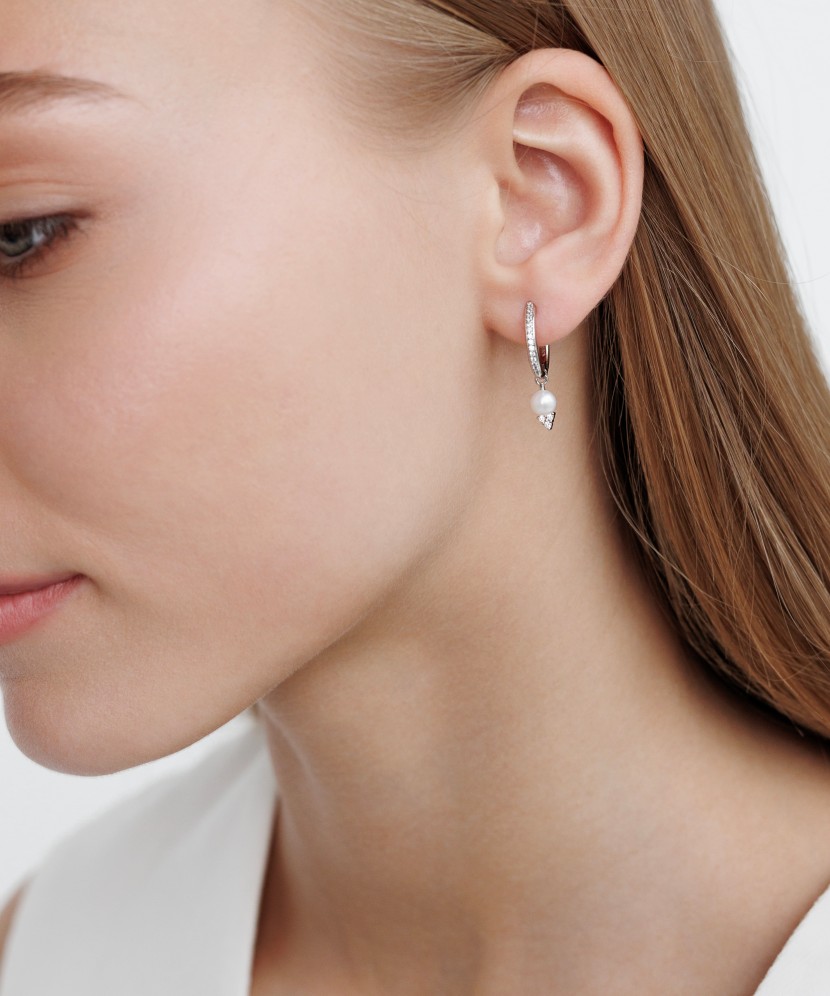 Sudraba auskari ar pērlēm un cirkonijiem