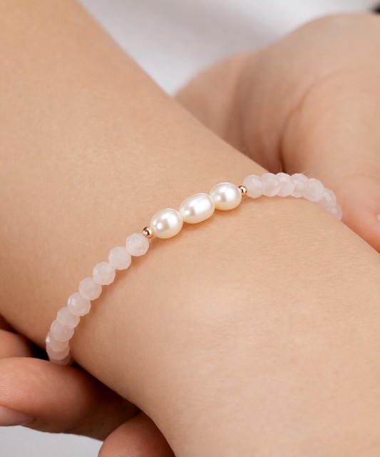 Rokassprādze ar rozā kvarciem un apzeltītu sudrabu