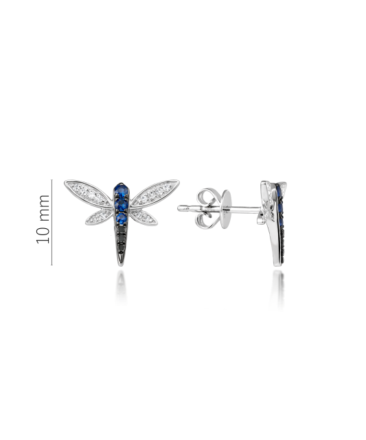 Baltā zelta auskari ar safīriem, melnajiem dimantiem un briljantiem