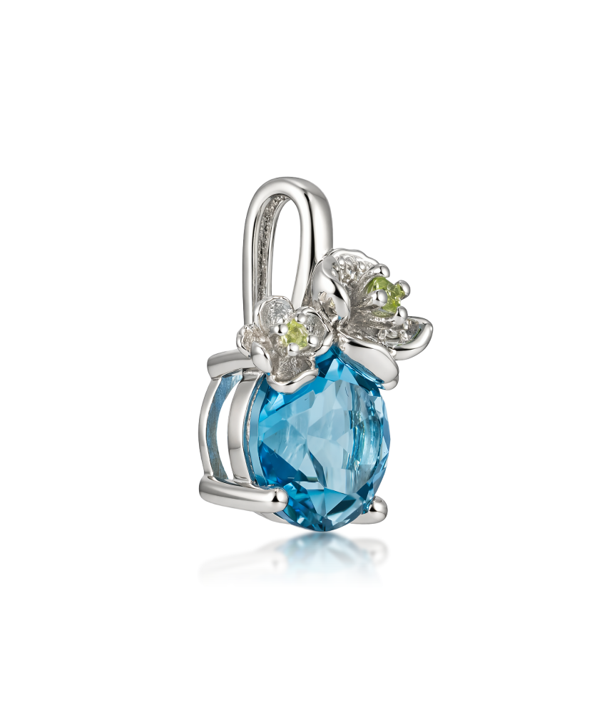 Baltā zelta kulons ar topāzu, dimantiem un peridotiem