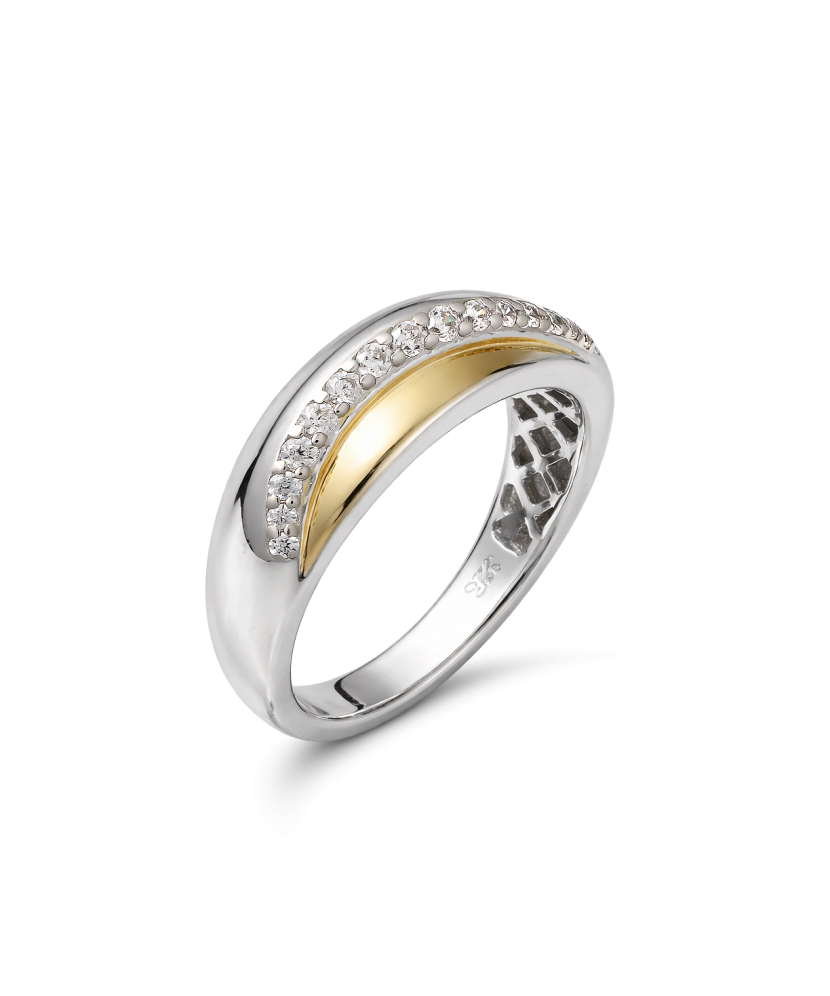 Apzeltīts sudraba gredzens ar cirkonijiem