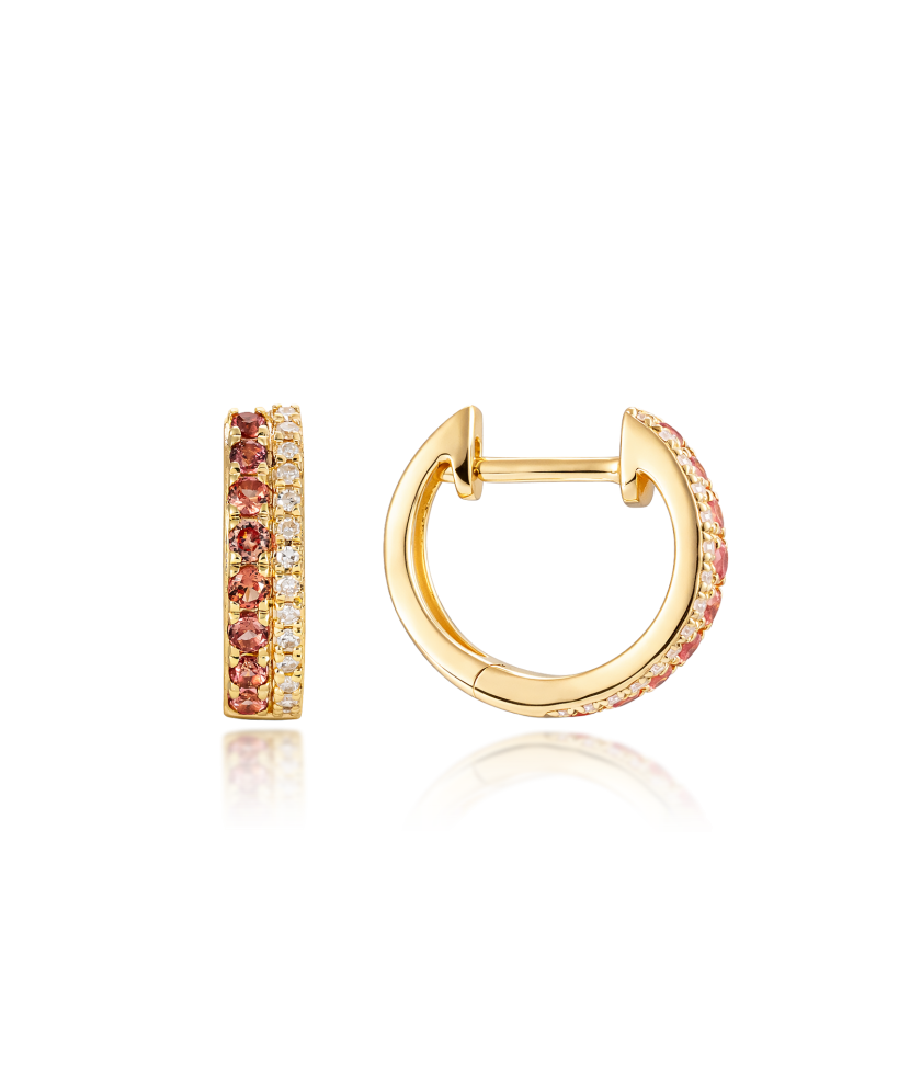 Серьги из жёлтого золота с оранжевыми сапфирами и бриллиантами