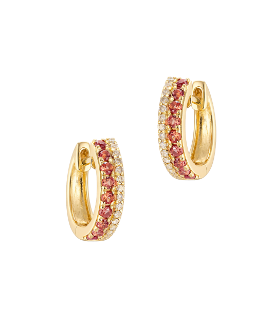 Dzeltenā zelta auskari ar oranžiem safīriem un dimantiem