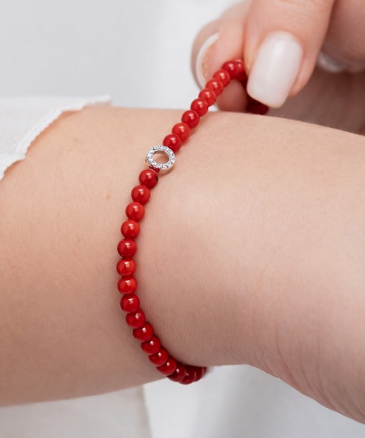 Koraļļu rokassprādze ar cirkoniem un sudrabu