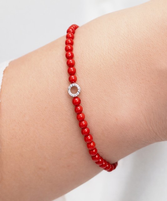 Koraļļu rokassprādze ar cirkoniem un sudrabu