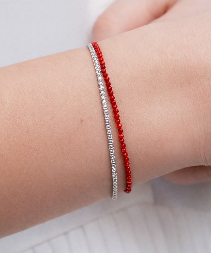 Koraļļu rokassprādze ar cirkoniem un sudrabu