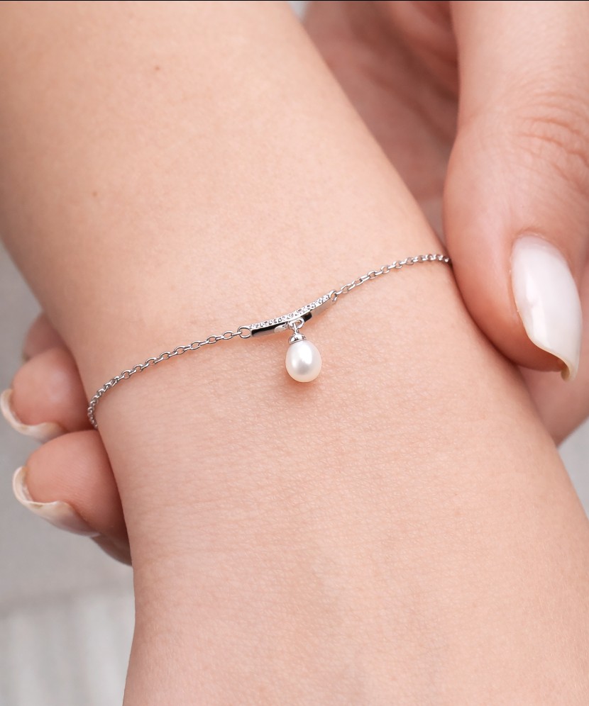 Sudraba rokassprādze ar pērlēm un cirkonijiem - Goldinga