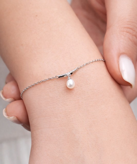 Sudraba rokassprādze ar pērlēm un cirkonijiem - Goldinga