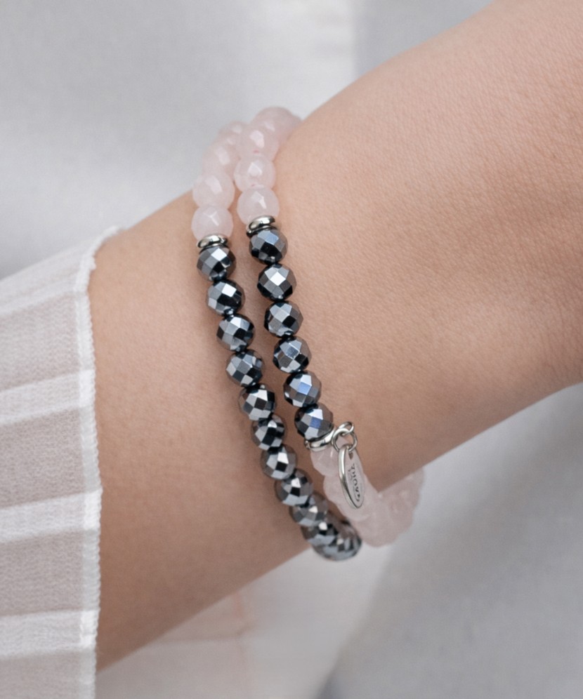 Rokassprādze ar terahercu un rozā kvarcu