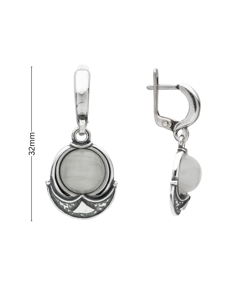 Sudraba auskari ar kaķa acs akmeni - Goldinga