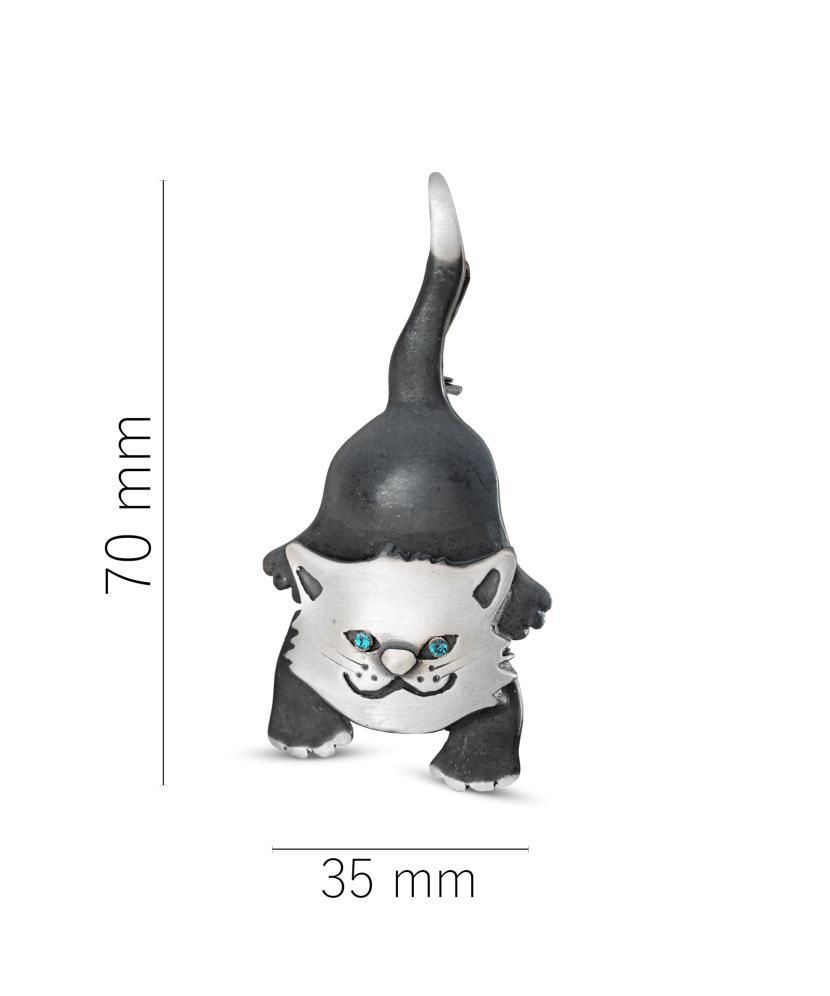 Sudraba piespraude ar kristāliem "Kaķis"